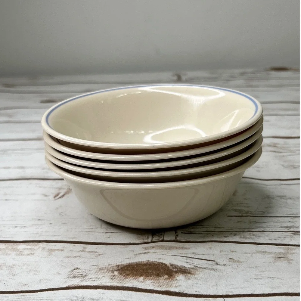 Corelle Bowls Cream Blue Classic Cafe Blue Rim Vitrelle Set of 5 6.25in